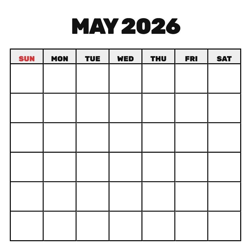 Free Printable May Calendar 2026 Blank PDF Download