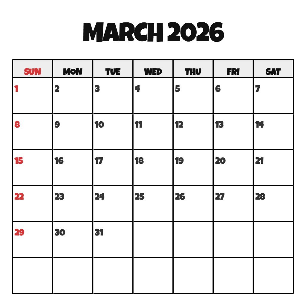Custom Free Printable Monthly Calendar March 2026 Wallpaper PDF Download