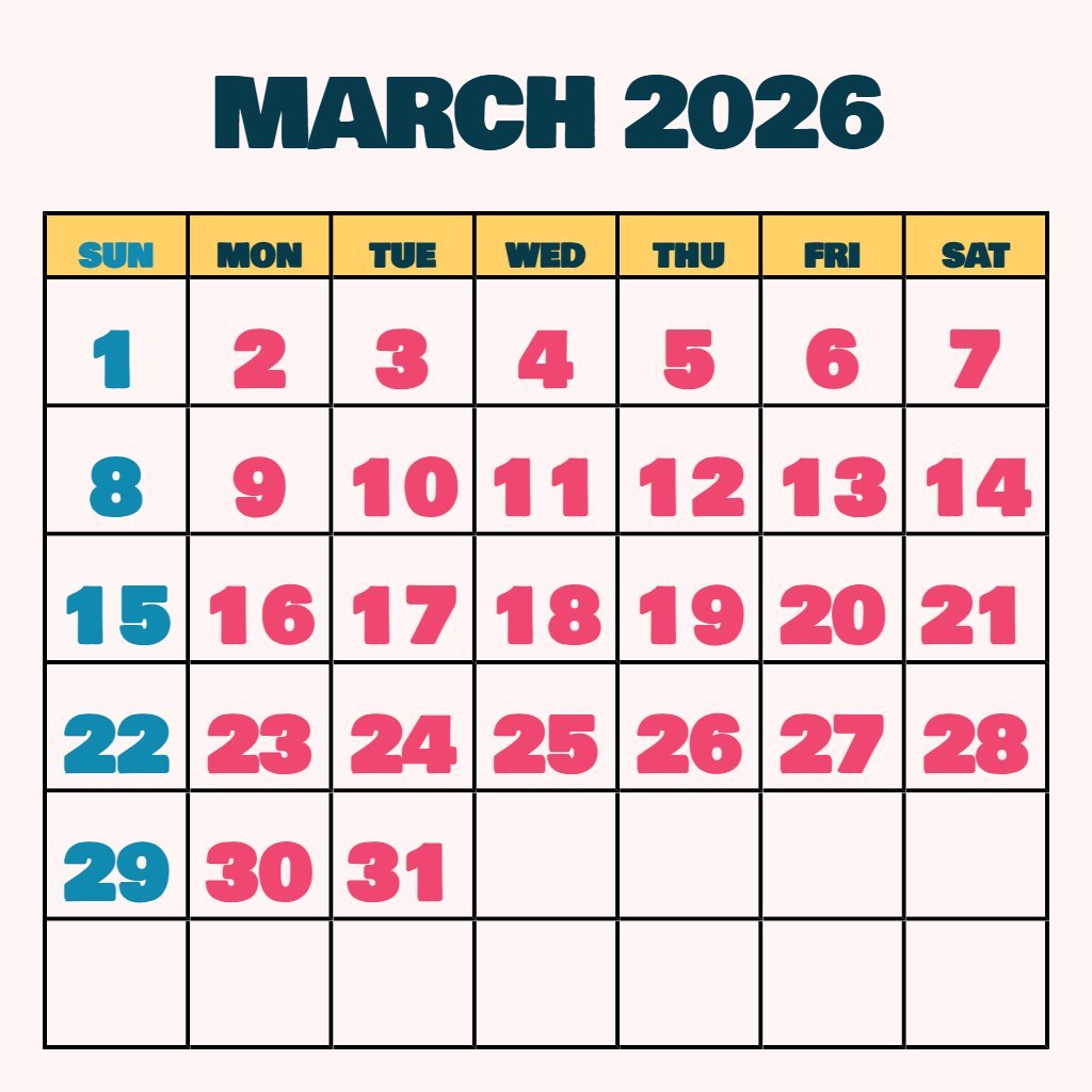 Editable Free Printable Monthly Calendar March 2026 Notes PDF Download
