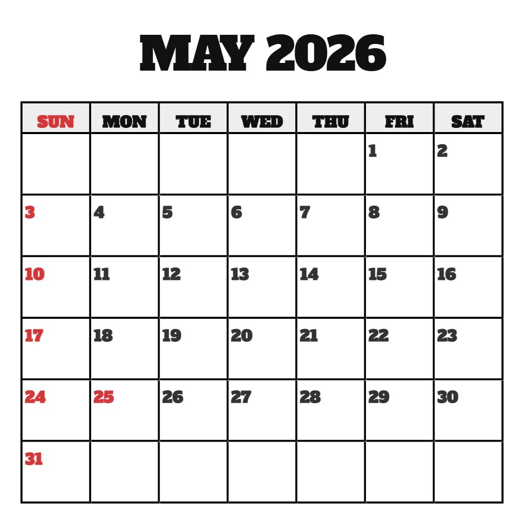 Custom Free Printable Monthly Calendar May 2026 Wallpaper PDF Download