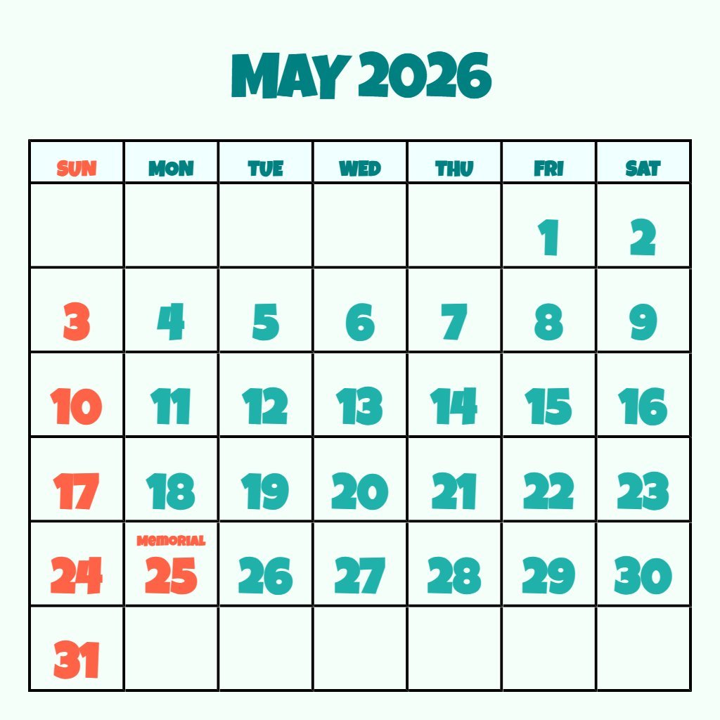 Editable Free Printable Monthly Calendar May 2026 Planning PDF Download