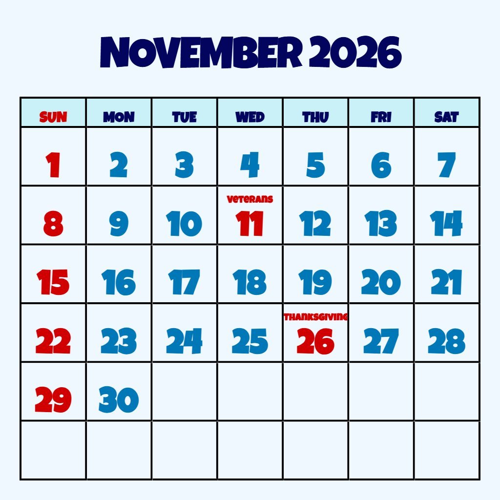 Editable Free Printable Monthly Calendar November 2026 Wallpaper PDF Download