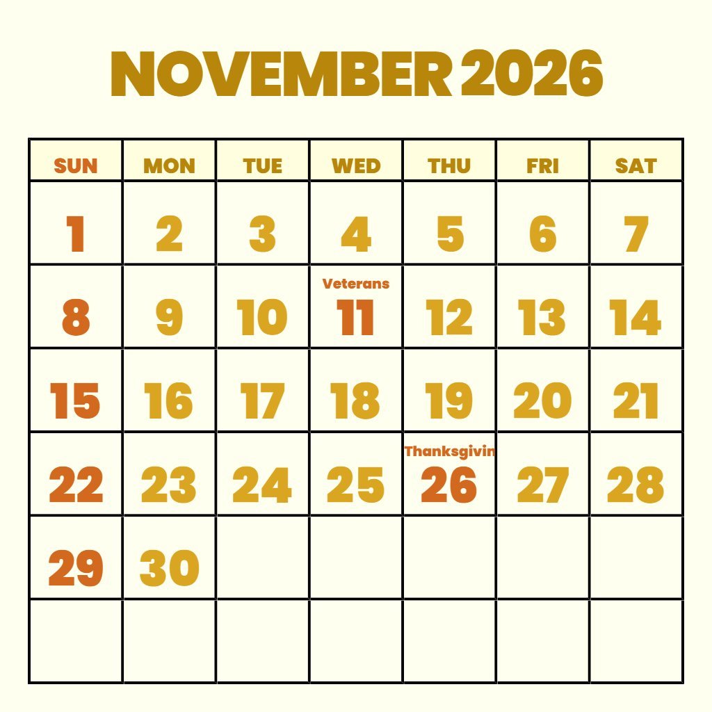 Free Free Printable November 2026 Calendar Wallpaper PDF Download
