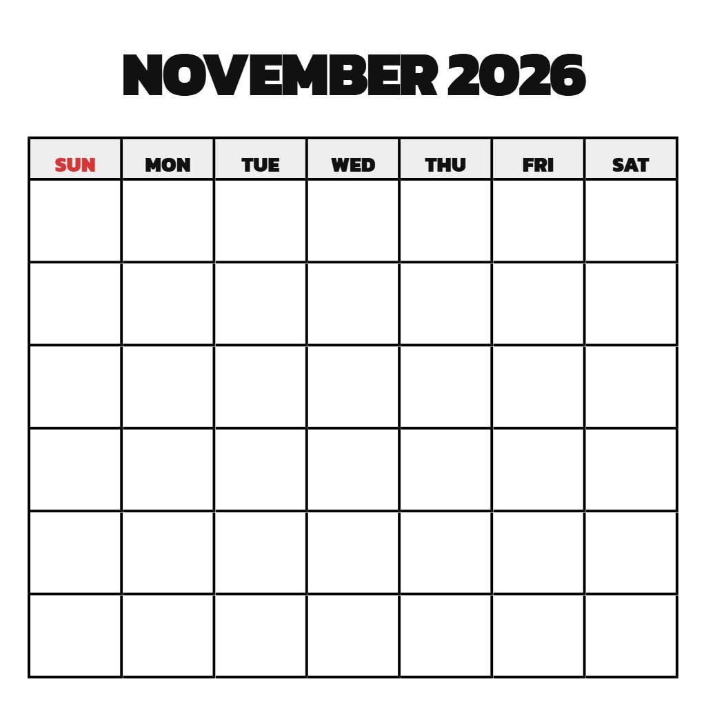 Free Printable November 2026 Calendar Blank PDF Download