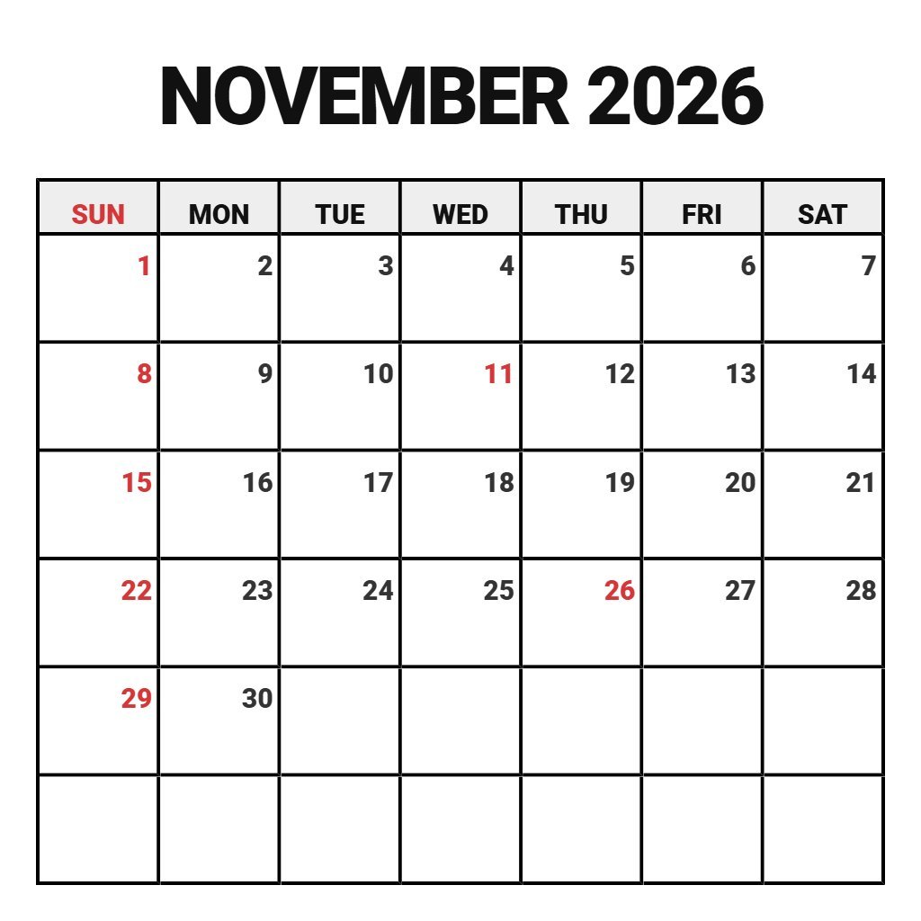 Free Free Printable November 2026 Calendar Pdf Wallpaper PDF Download
