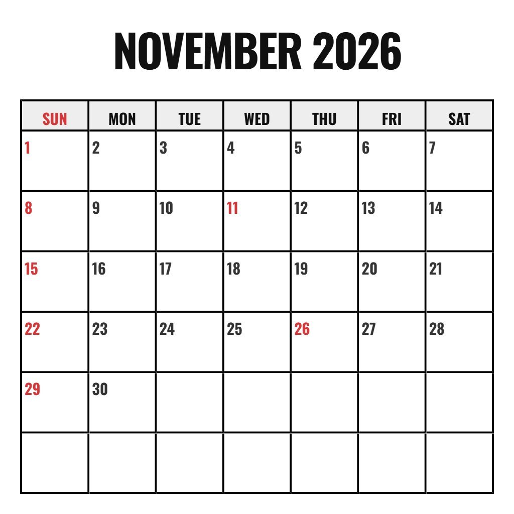 Free Free Printable November 2026 Calendar Pdf Notes PDF Download