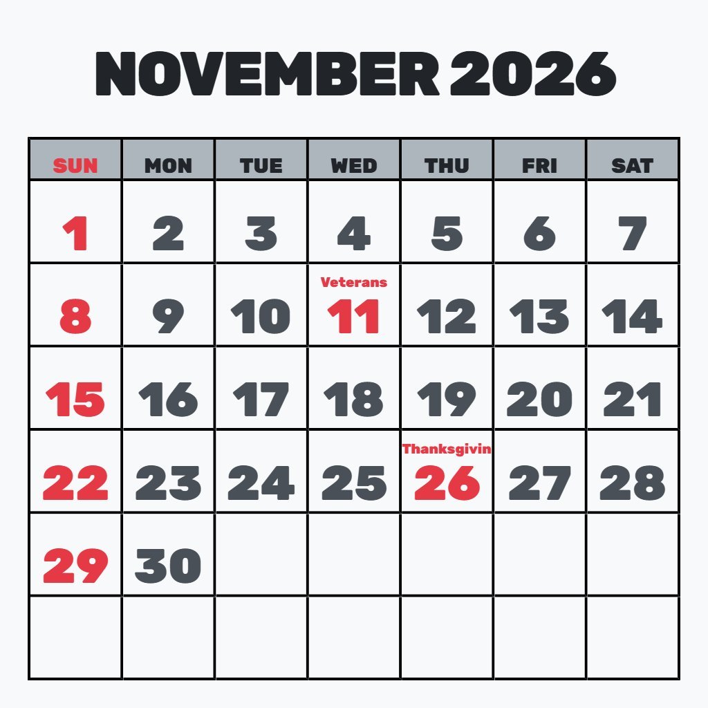Free Free Printable November 2026 Calendar Pdf Planning PDF Download