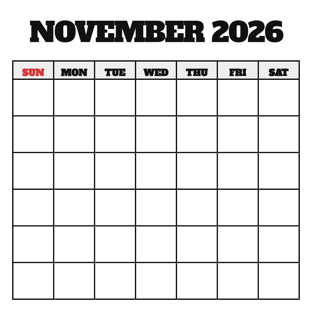 Free Printable November 2026 Calendar Pdf Blank PDF Download