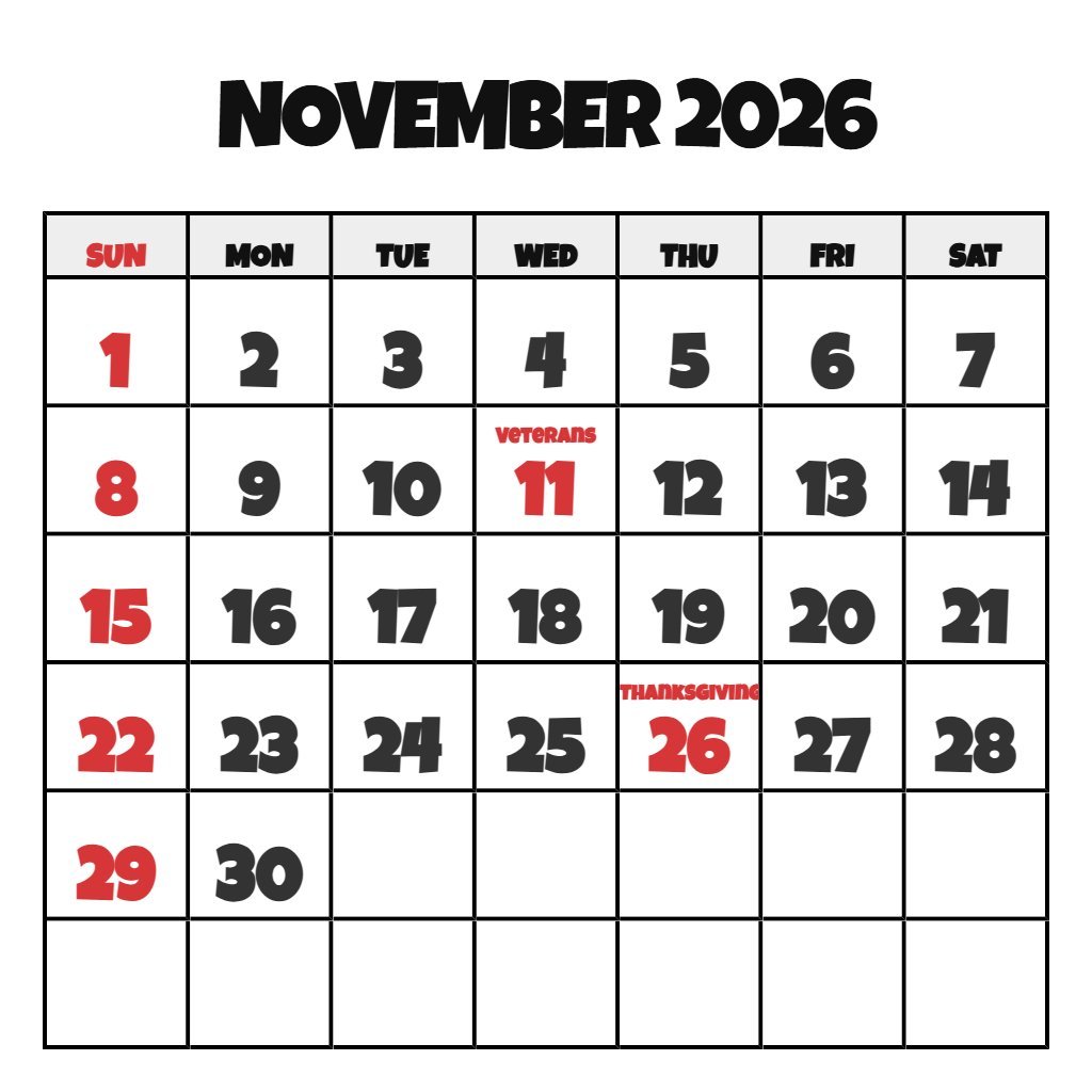 Free Printable November Calendar 2026 PDF Download