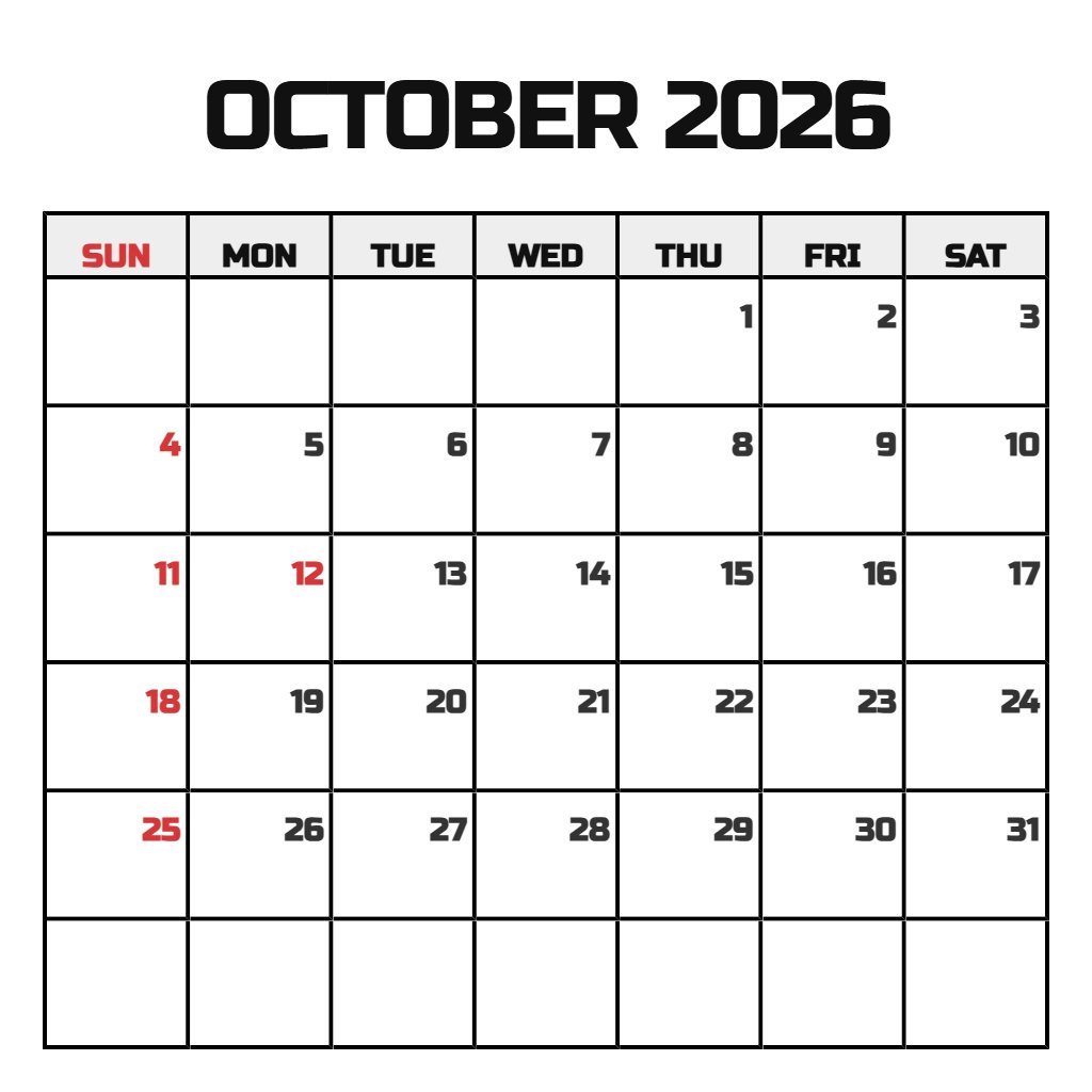 Cute Free Printable October Calendar 2026 Notes PDF Download