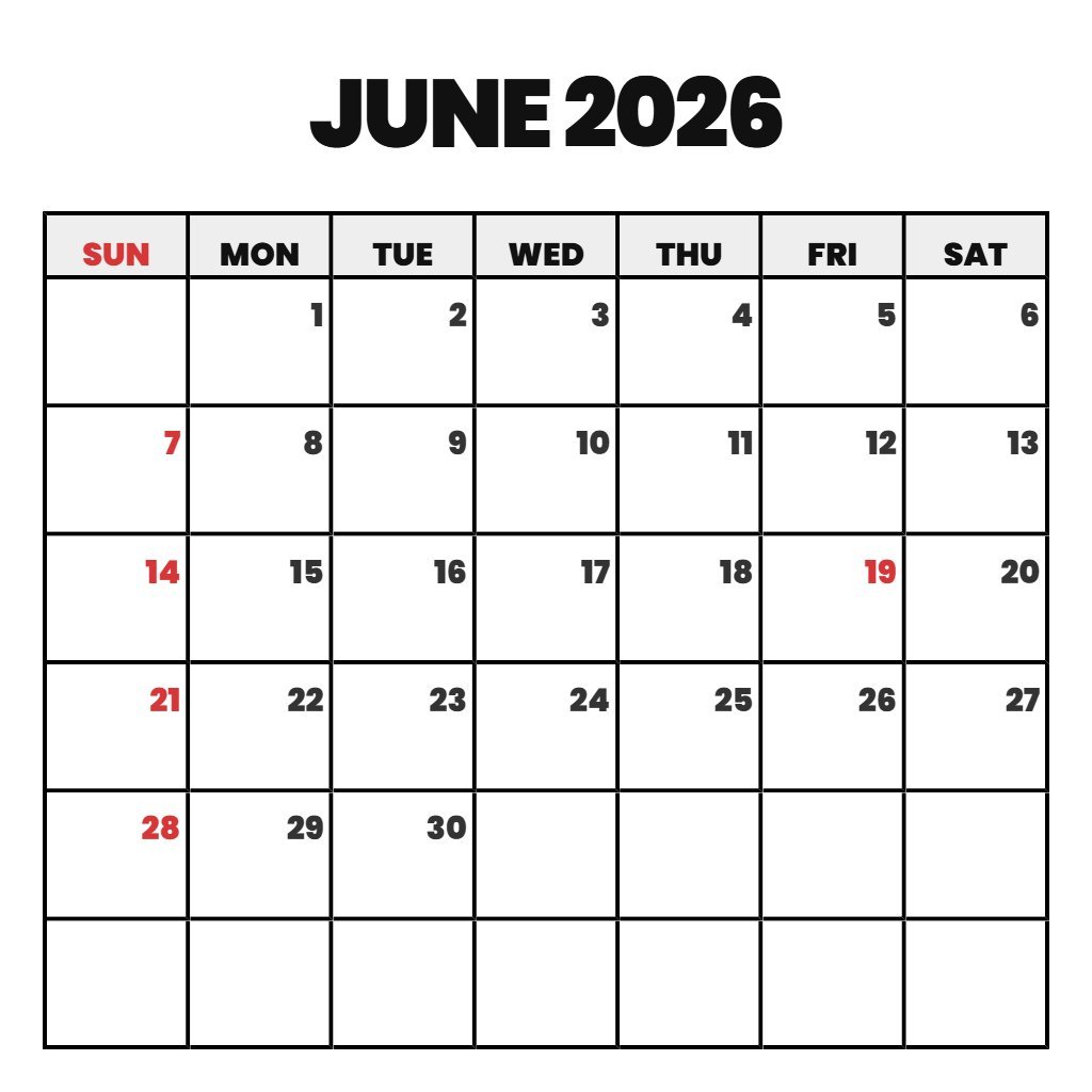 Custom Free Printable Pdf Color 2026 June Calendar Planner Printable Planning PDF Download