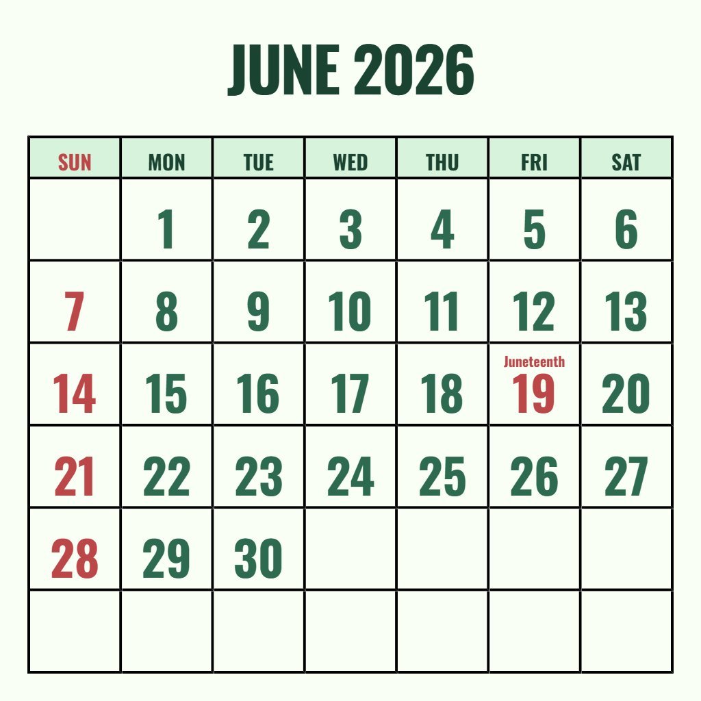 Custom Free Printable Pdf Color 2026 June Calendar Planner Printable Wallpaper PDF Download