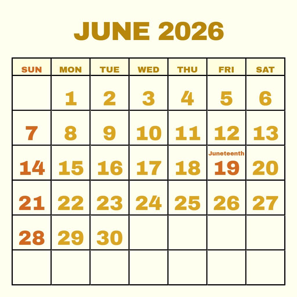 Custom Free Printable Pdf Color 2026 June Calendar Planner Printable Notes PDF Download