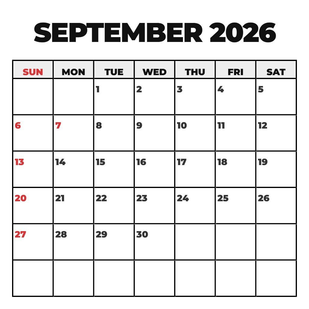 Custom Free Printable September 2026 Calendar Notes PDF Download