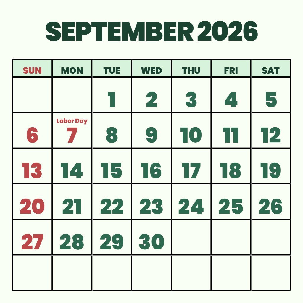 Custom Free Printable September 2026 Calendar Planning PDF Download