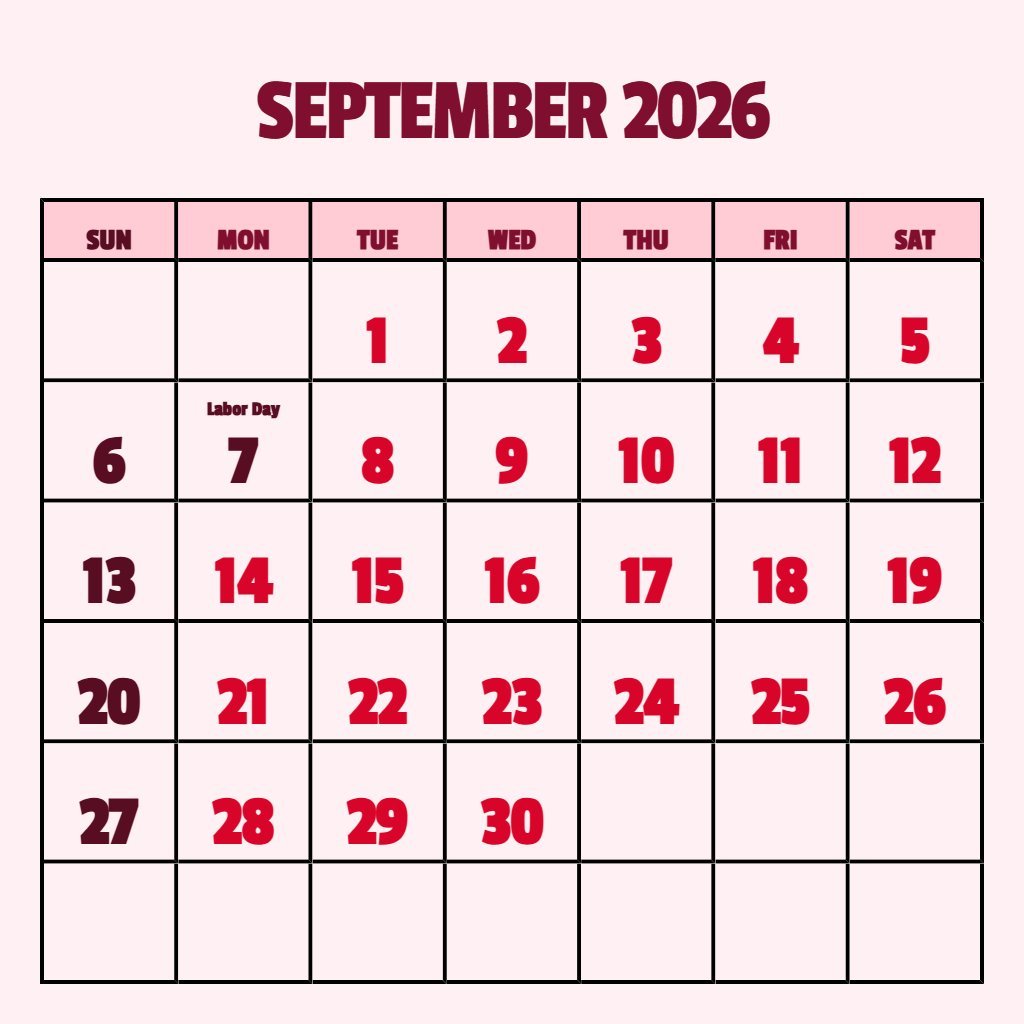 Free Free Printable September 2026 Calendar Wallpaper PDF Download
