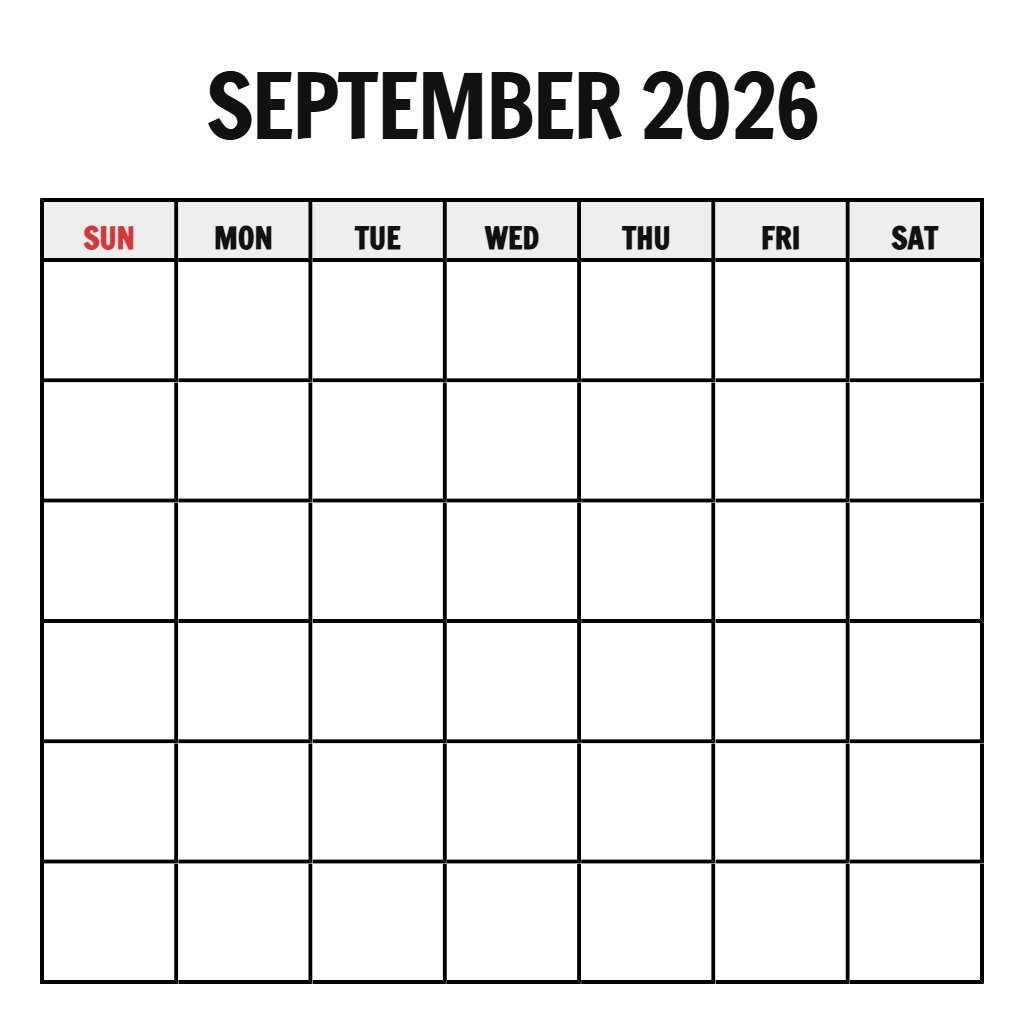 Free Printable September 2026 Calendar Blank PDF Download