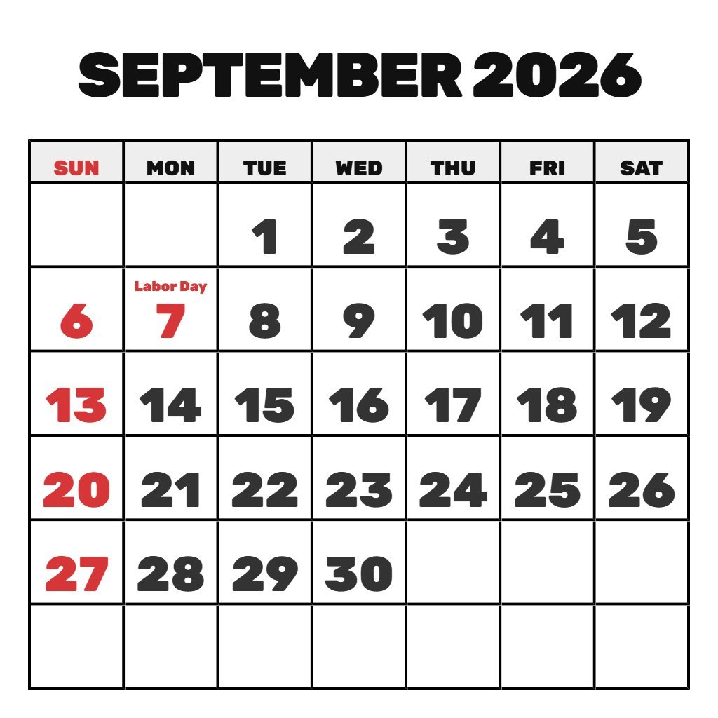 Free Printable September Calendar 2026 PDF Download