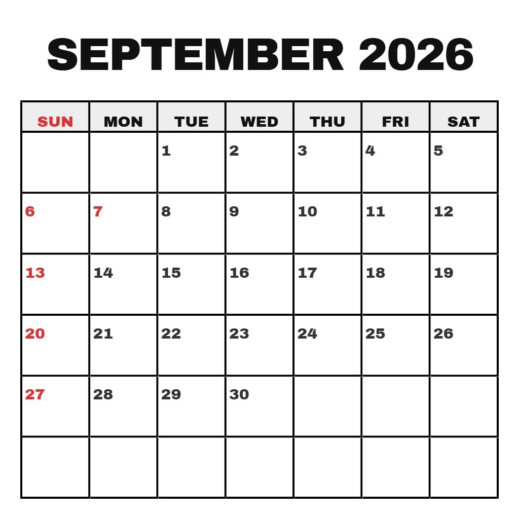Editable Free September 2026 Calendar Printable Notes PDF Download