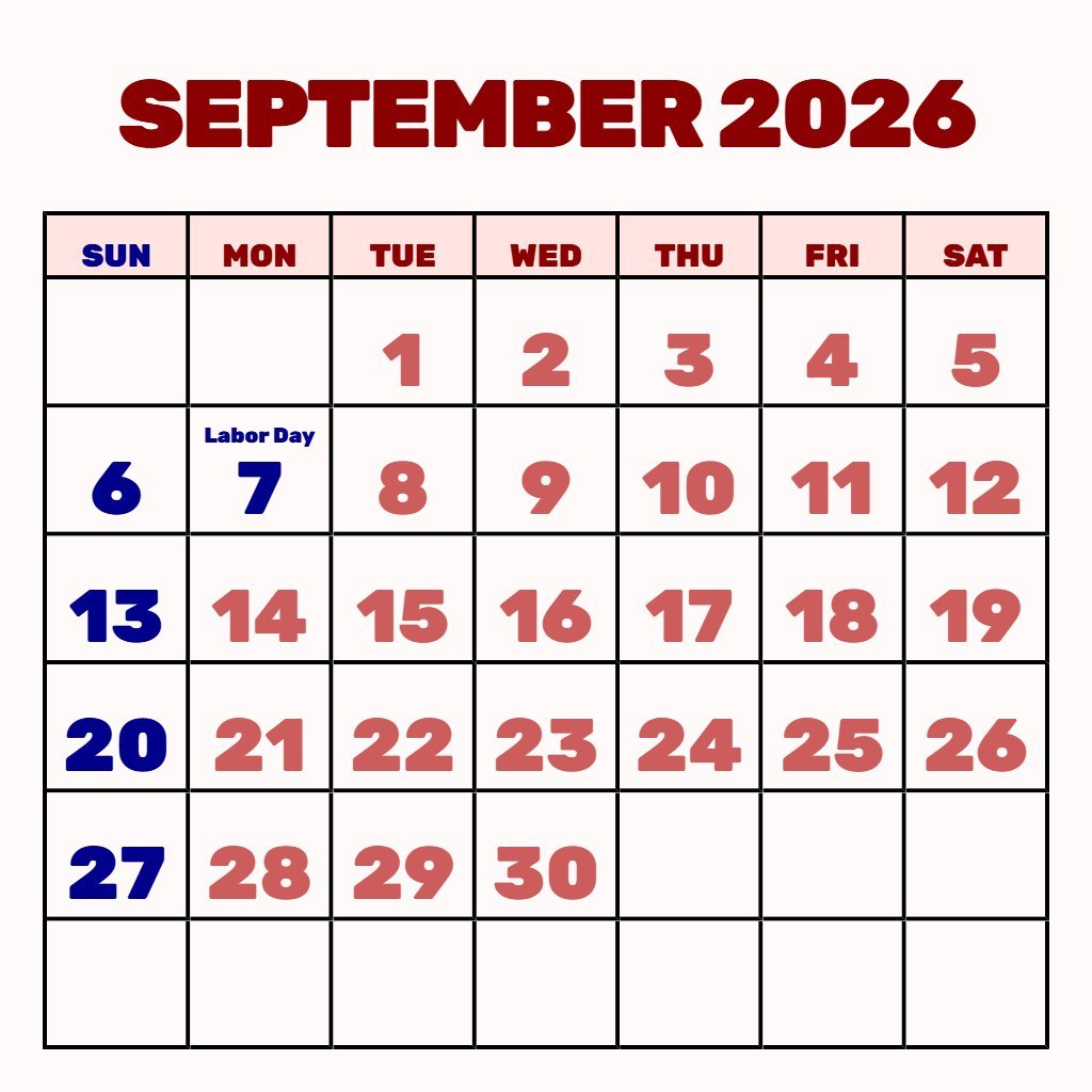 Editable Free September 2026 Calendar Printable Schedule PDF Download