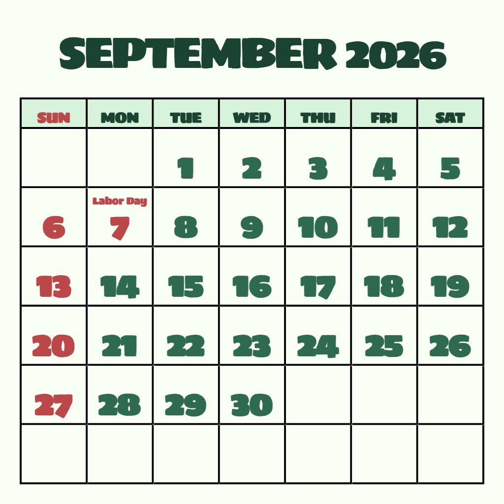 Custom Free September 2026 Calendar Printable Schedule PDF Download
