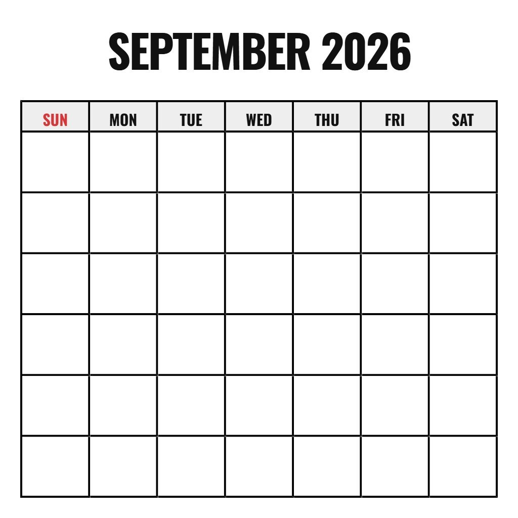 Free September 2026 Calendar Printable Blank PDF Download