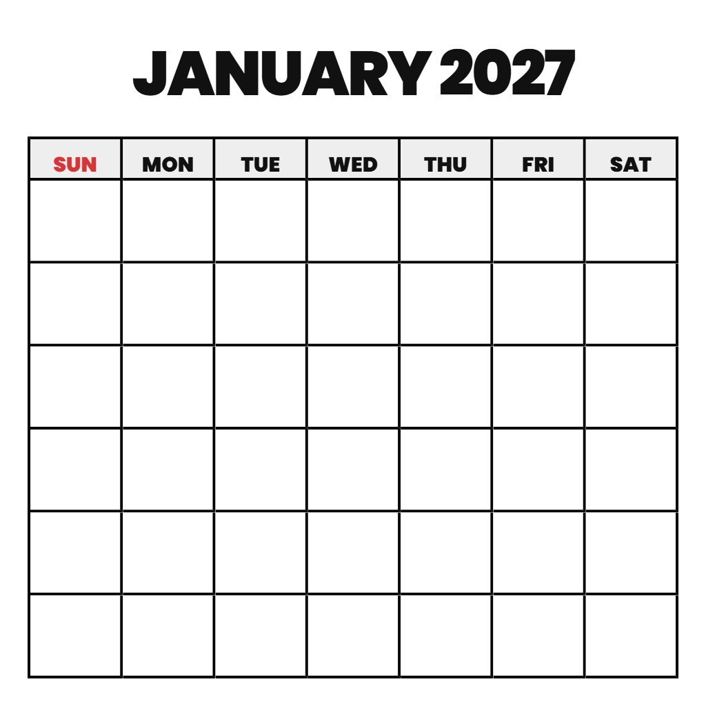 January 2027 Blank Calendar Printable Free PDF Download