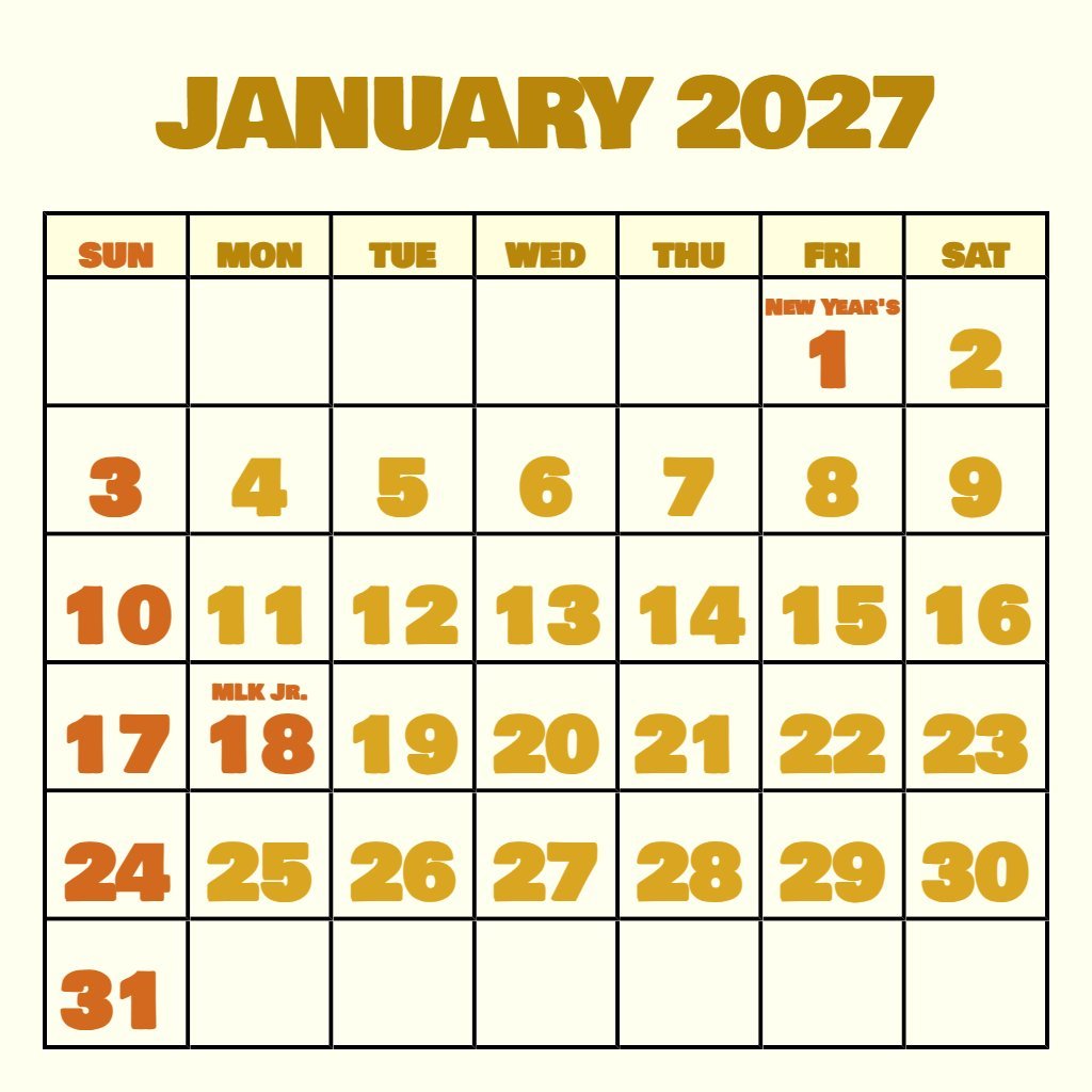 Editable January 2027 Calendar Printable Pdf Free Notes PDF Download