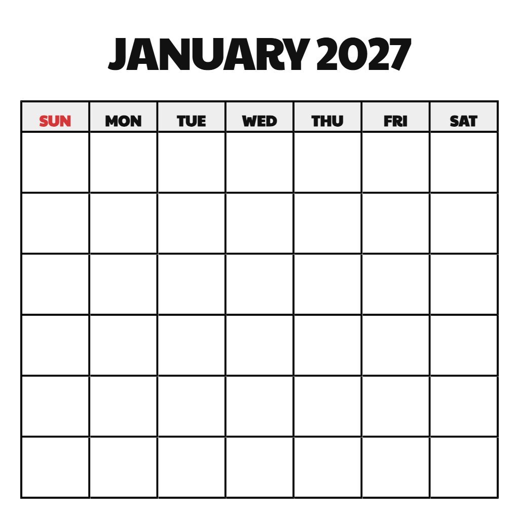 January 2027 Calendar Printable Pdf Free Download Blank PDF Download