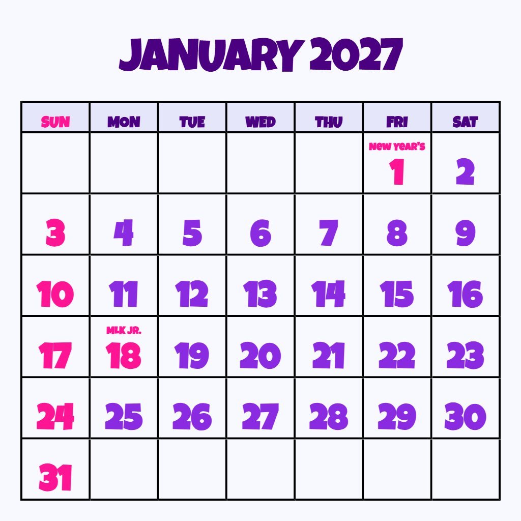 Editable January February 2027 Calendar Printable Schedule PDF Download