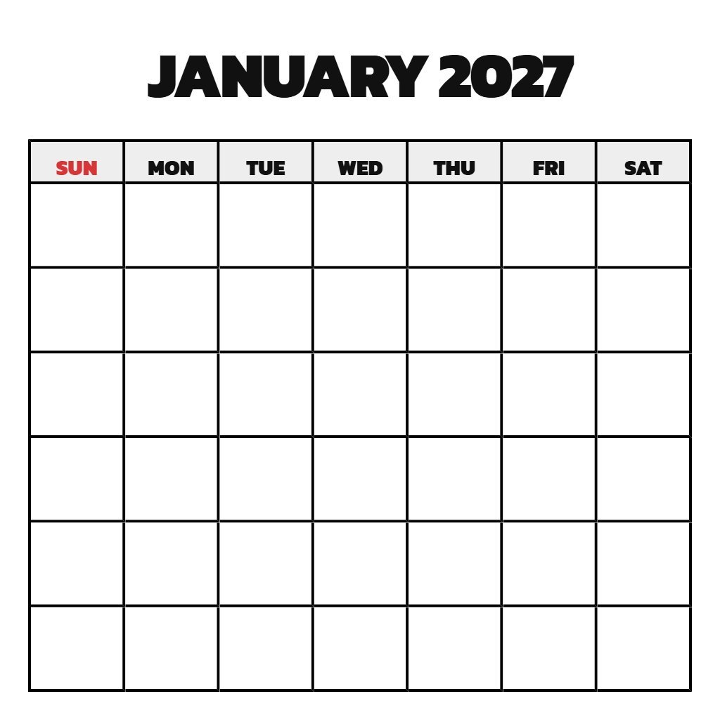 January February 2027 Calendar Printable Blank PDF Download