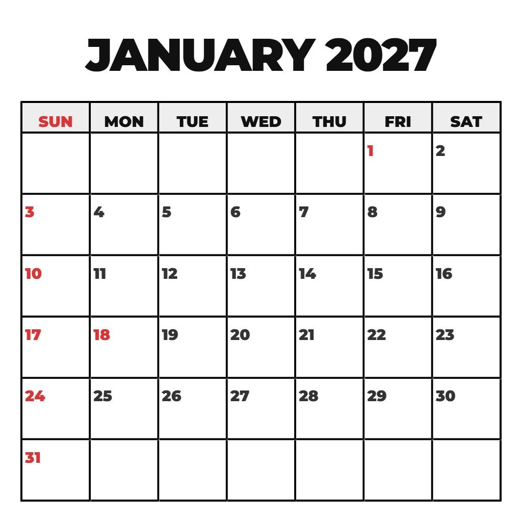 Free January February March 2027 Calendar Printable Planning PDF Download