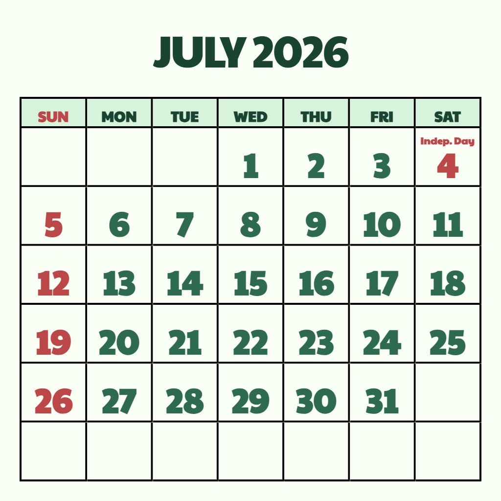 Cute July 2026 Calendar Printable Pdf Planning PDF Download