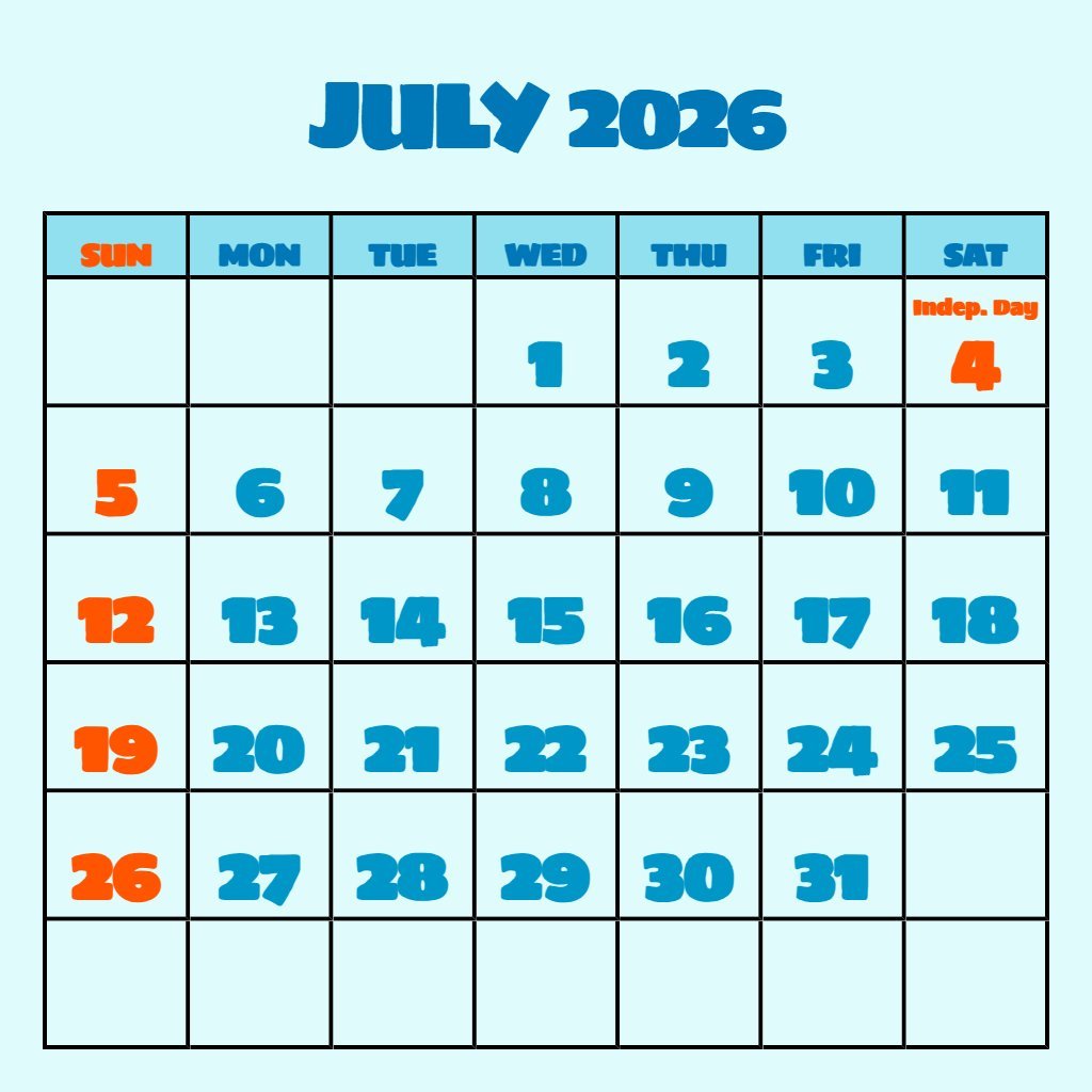 Free July 2026 Calendar Printable Wiki Schedule PDF Download