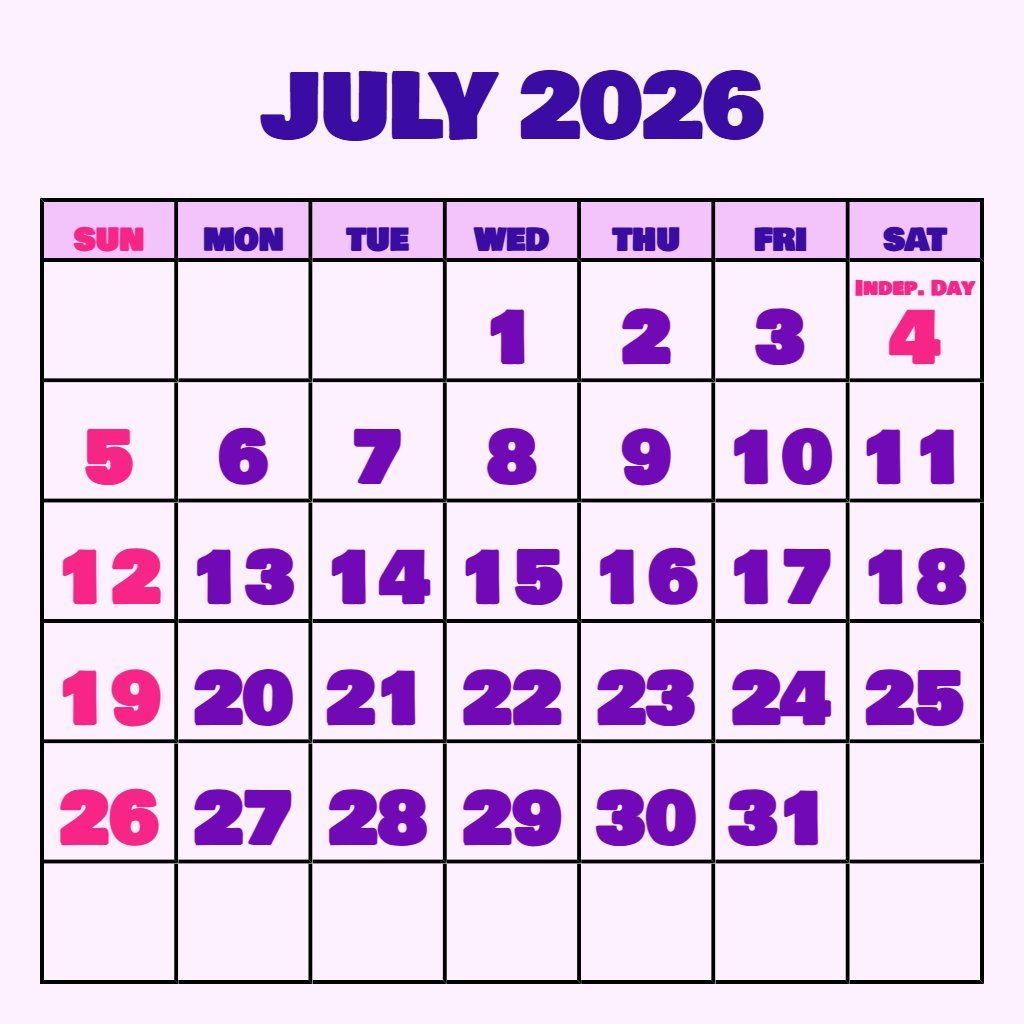 Editable July 2026 Calendar Printable Wiki Planning PDF Download