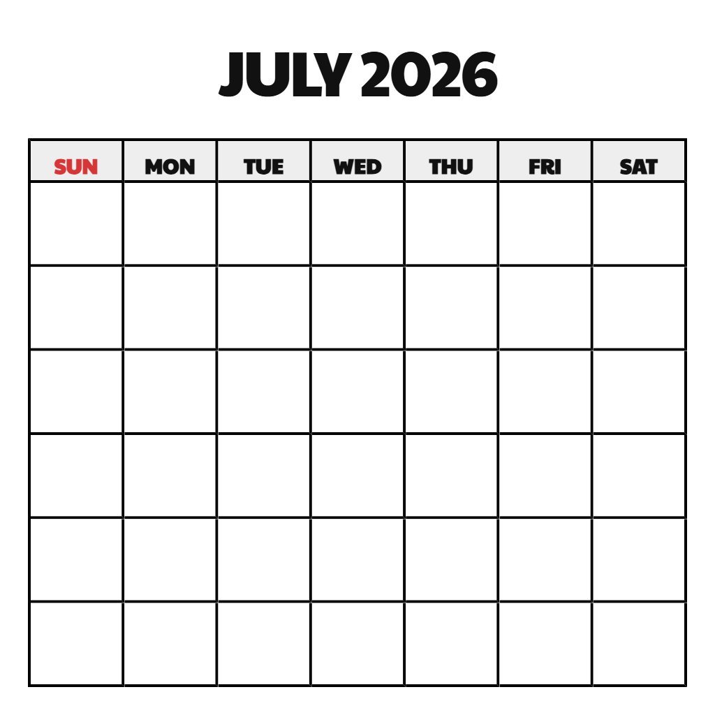 July 2026 Calendar Printable Wiki Blank PDF Download