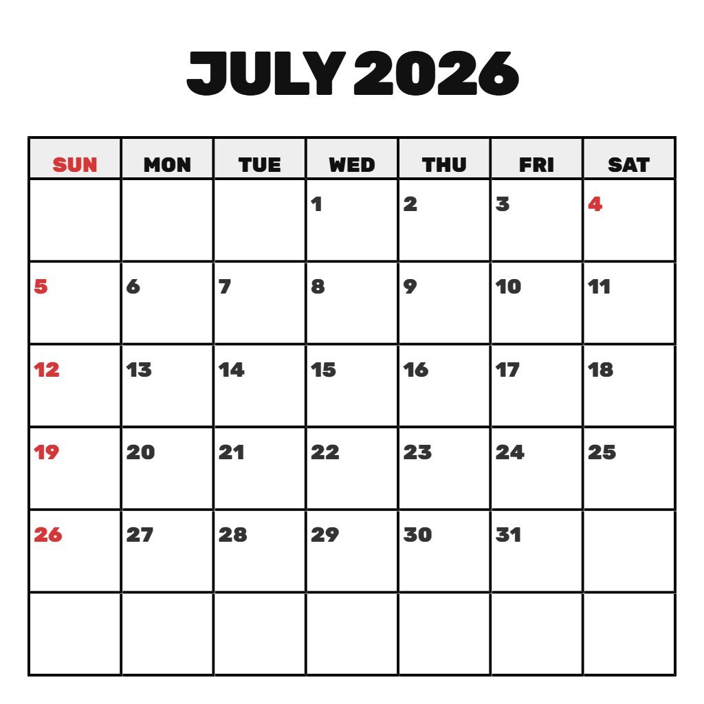 Free July 2026 June 2026 Calendar Printable Notes PDF Download
