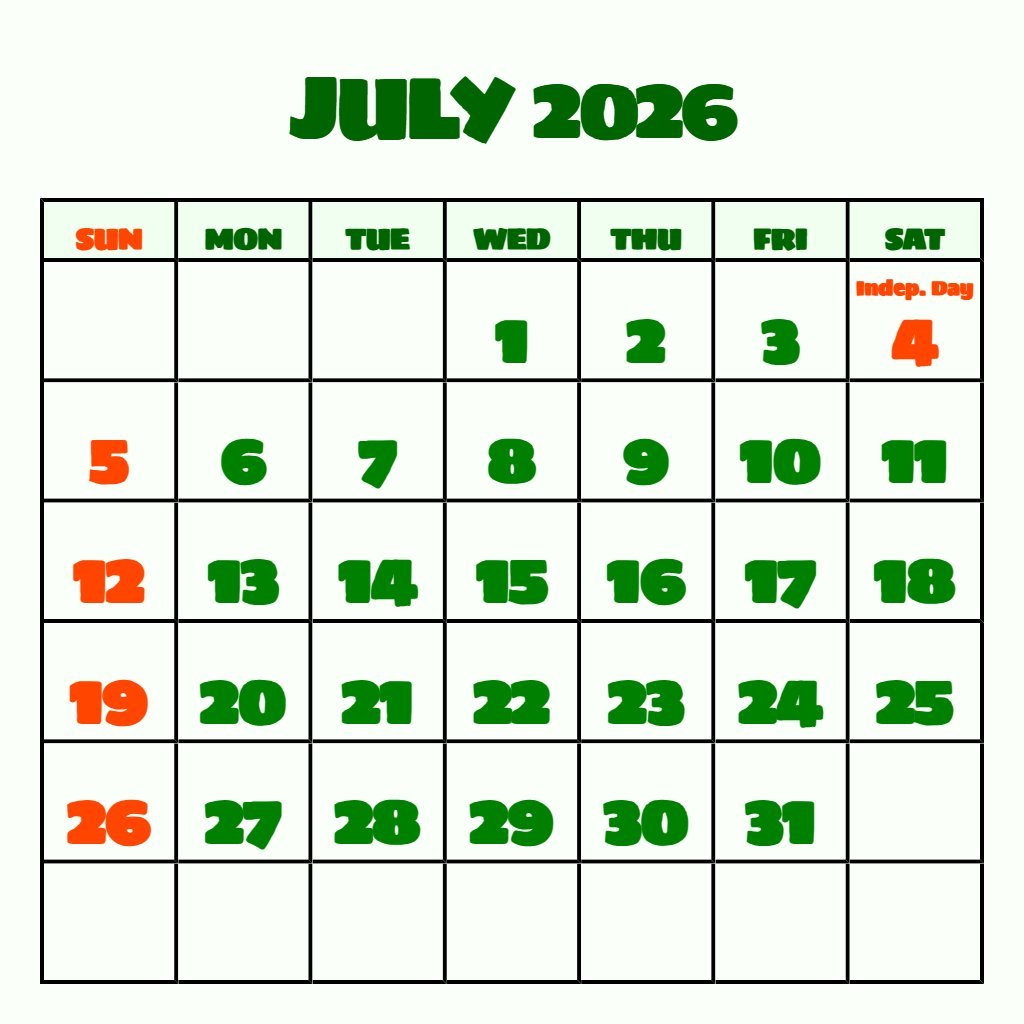 Cute July 2026 June 2026 Calendar Printable Schedule PDF Download