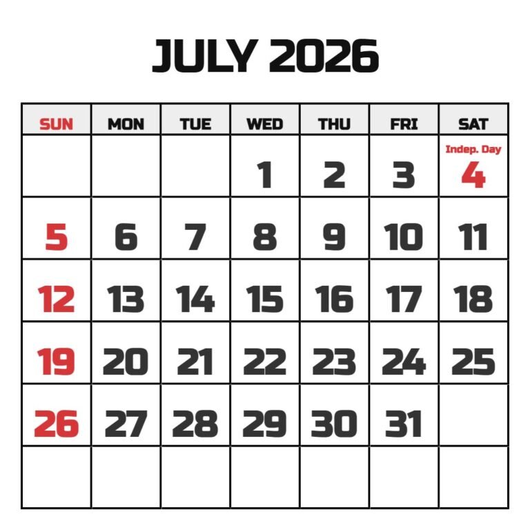 July 2026 June 2026 Calendar Printable PDF Download