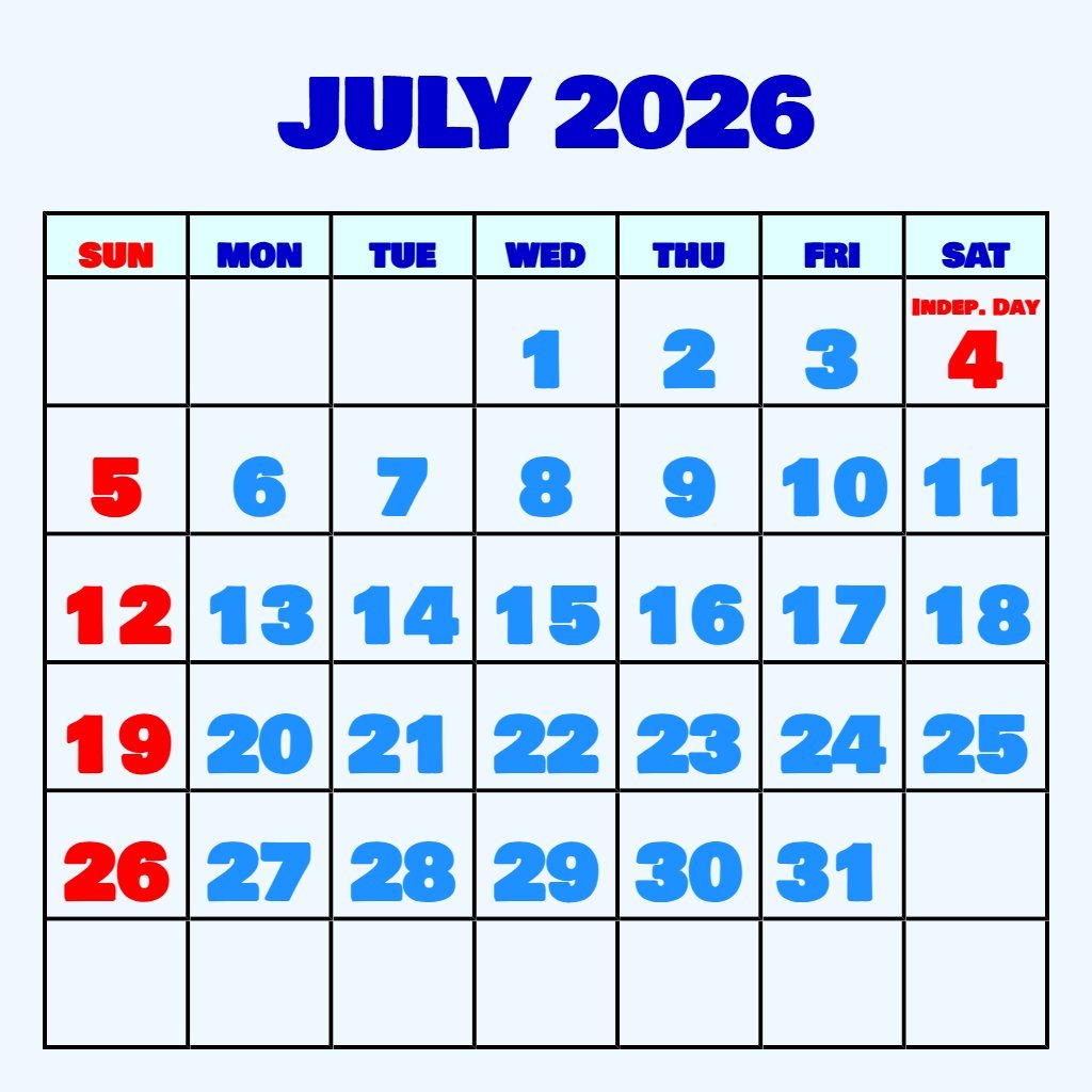 Editable July 2026 Monthly Calendar Printable Planning PDF Download Editable July 2026 Monthly Calendar Printable Planning PDF Download