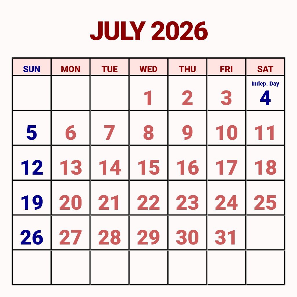 Editable July 2026 Monthly Calendar Printable Planning PDF Download Editable July 2026 Monthly Calendar Printable Planning PDF Download