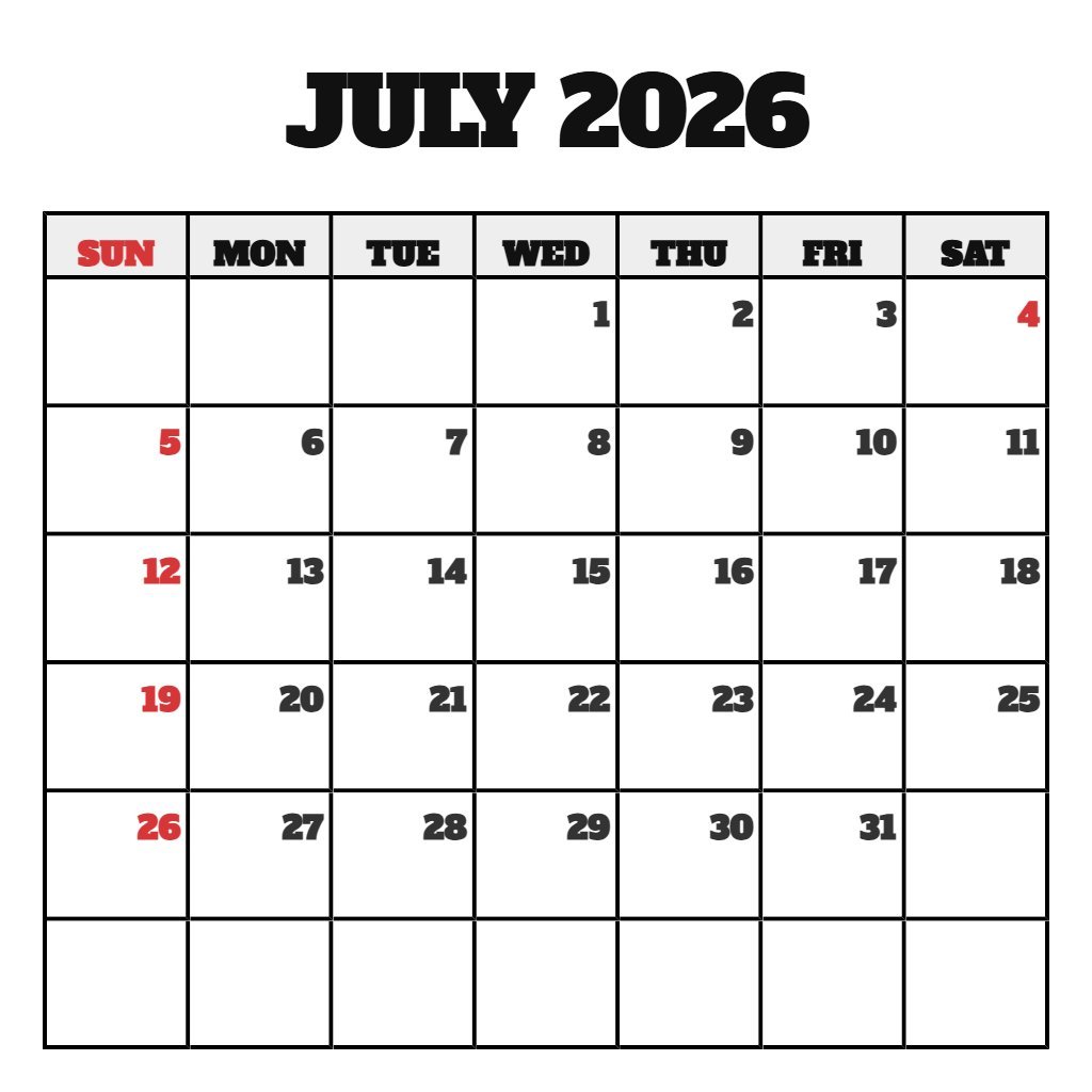 Editable July 2026 To June 2026 Calendar Printable Wallpaper PDF Download