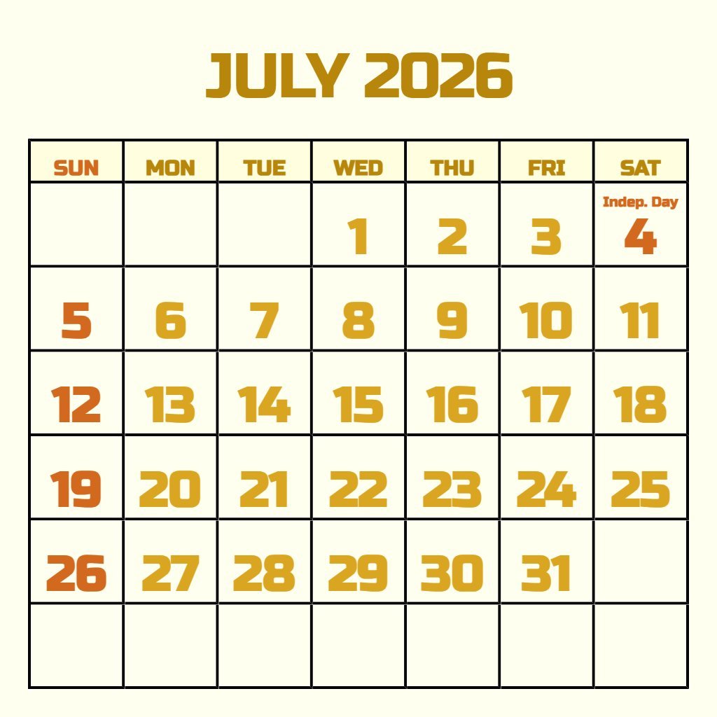 Free July 2026 To June 2026 Calendar Printable Wallpaper PDF Download