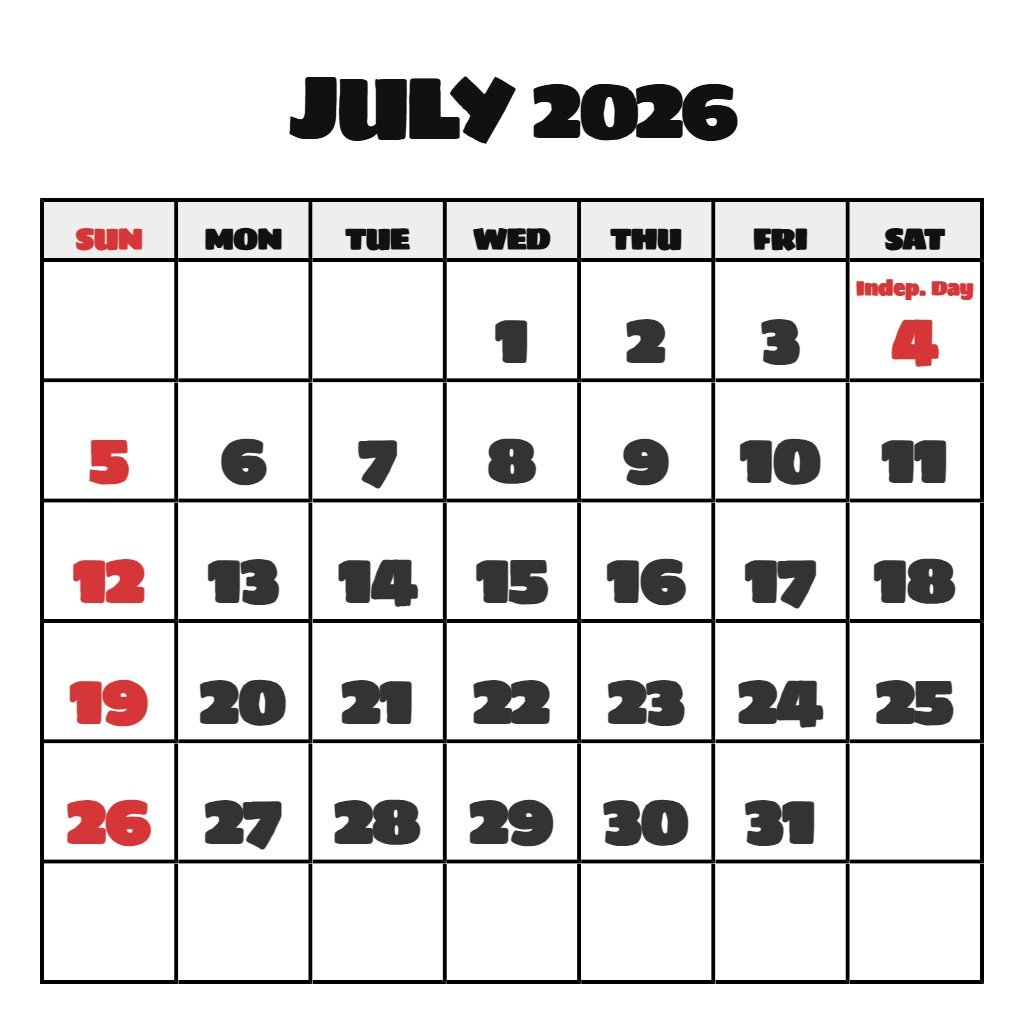 July And August 2026 Calendar Printable PDF Download