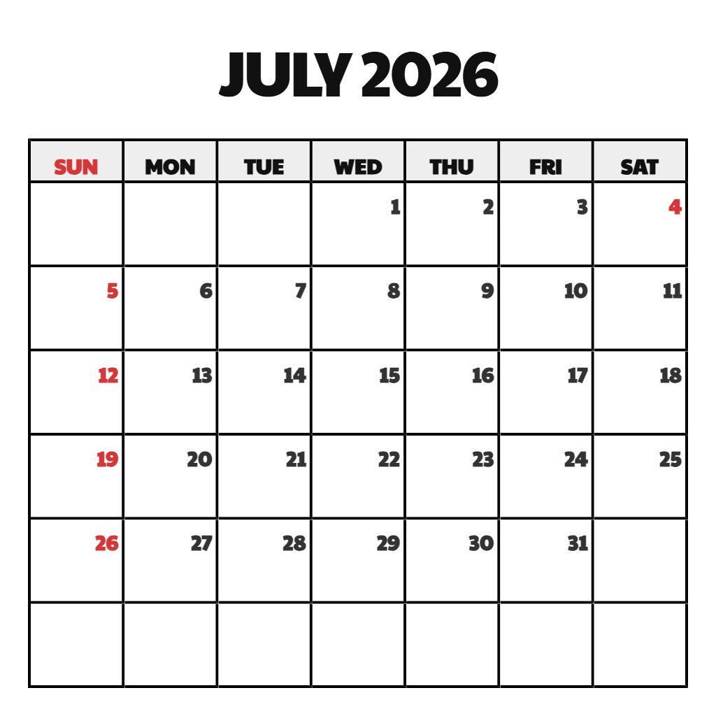 Cute July Calendar 2026 Printable Free Notes PDF Download
