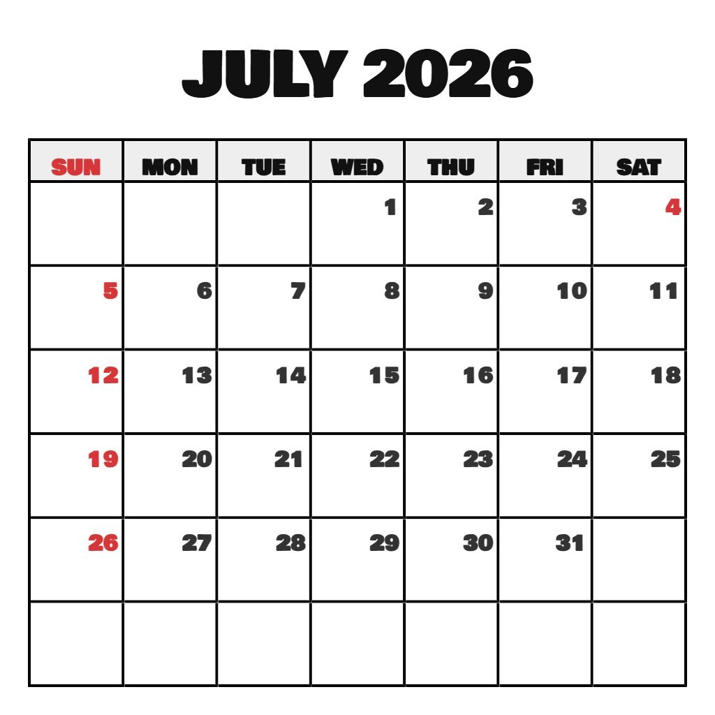 Custom July Calendar Free Printable 2026 Notes PDF Download Custom July Calendar Free Printable 2026 Notes PDF Download
