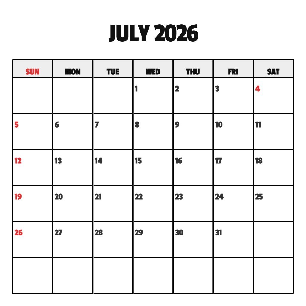 Free July Calendar Free Printable 2026 Wallpaper PDF Download Free July Calendar Free Printable 2026 Wallpaper PDF Download