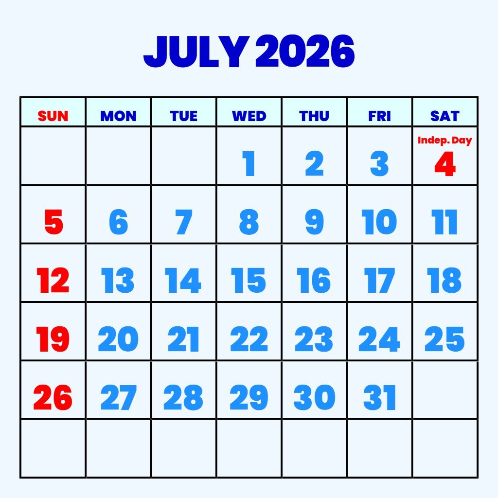 Editable July Calendar Free Printable 2026 Planning PDF Download Editable July Calendar Free Printable 2026 Planning PDF Download
