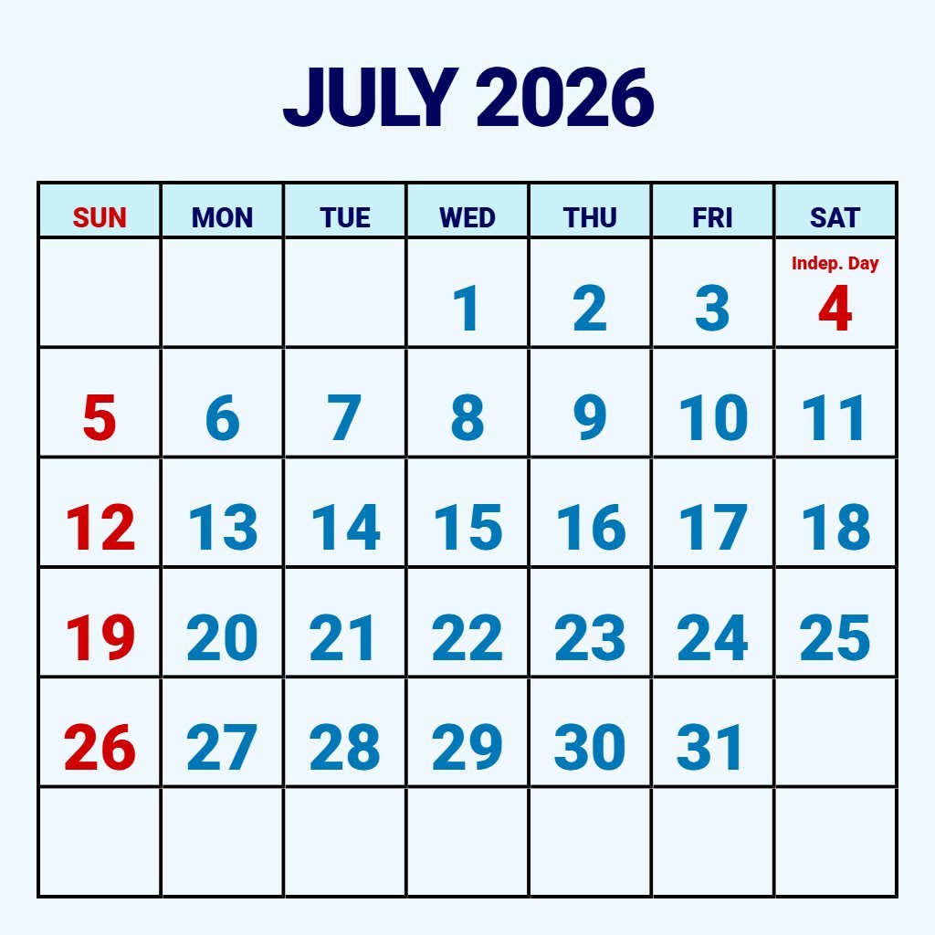 Free July Printable Calendar 2026 Free Planning PDF Download