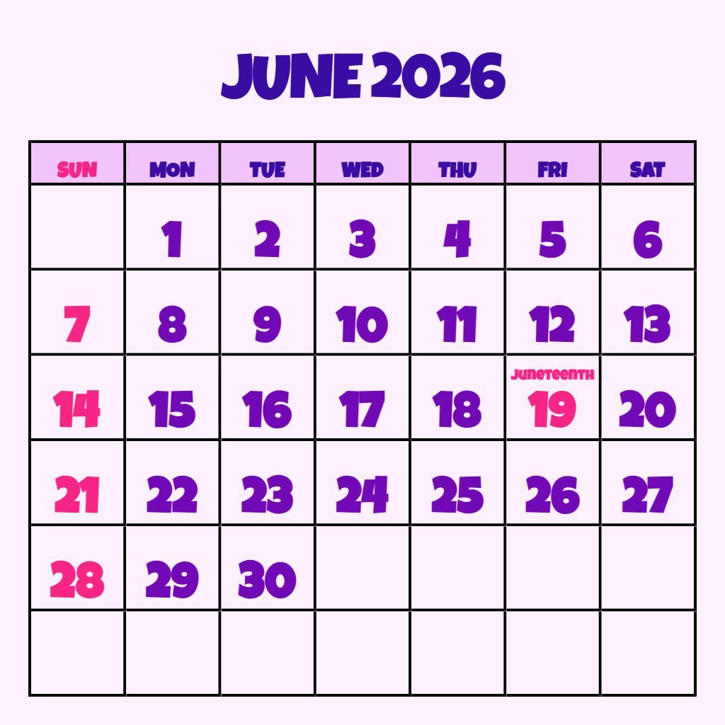 Cute June 2026 Blank Calendar Printable Schedule PDF Download